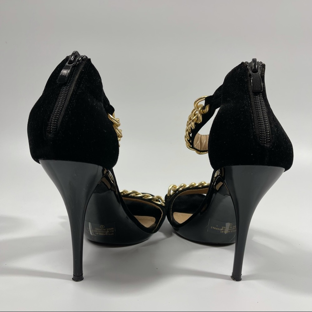 ❌SOLD❌ Black suede open toe chain strap heels size 6 - Picture 5 of 6